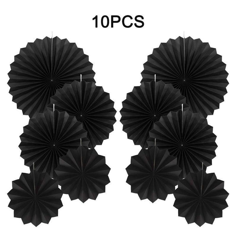 AimtoHome Party Hanging Paper Fans Decorations Set, Black Round Paper Fan Ceiling Party Decoration Suppiles,Set of 10 - Image 2